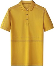 TYJKL Polo Shirt Men's Short-sleeved Tide Brand Business Casual Summer Thin Ice Silk Handsome T-shirt (Color : Yellow, Size : L code)