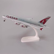 Qatar A380 aircraft model 18cm with wheels + display base