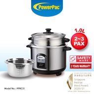 PowerPac  Rice Cooker 1.0L Rice Cooker with Stainless Steel Pot and Food Steamer (PPRC31)