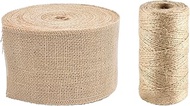 2 Rolls, Wide Burlap Fabric Craft Ribbon and Twine String, DaKuan Fabric Ribbon 3 Inch in Width, 11 