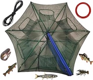 Grinmood Minnow Trap 6 Hole Portable Folding Umbrella Fishing Net Trap PE mesh Iron Frame Crab Pots with Floating Ring and Rope for Catching Live Bait Fish Crawfish Shrimp Trout Crab