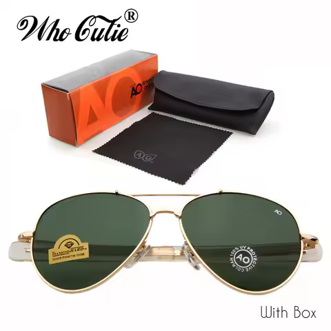 WHO CUTIE Brand AO Sunglasses pilot 90s Men Army Military 12K Gold Tint Frame American Optical Lens 