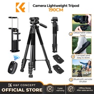 K&F CONCEPT 1.9m Lightweight Camera Tripod&Phone Clamp 2-in-1 with Remote for Live Stream/Vlog Tripo