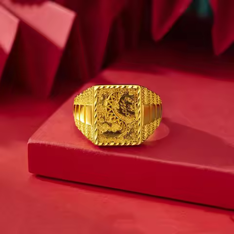 Luxury design 24K real gold dragon ring relief domineering men's open ring au9999 gold solid ring