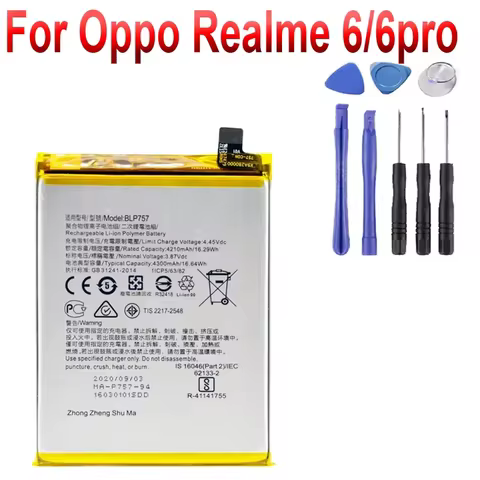 4300mAh BLP757 Mobile Phone Battery For Oppo Realme 6 RMX2001 6S 6Pro RMX2061 Pro