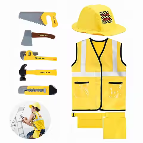 5PC Kids Construction Worker Costume Toddler Worker Career Dress Up Vest Maintenance Worker Playset