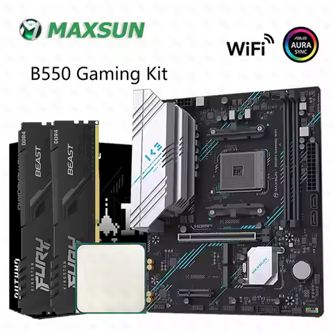 Maxsun B550 Gaming Motherboard Kit for AMD Ryzen 5000 CPU DDR4 3200MHz Onboard WiFi 2x M.2 NVMe 2x S