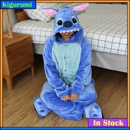 Kigurumi Stitch Pikachu Totoro Cartoon Flannel Pajamas Women Long Sleeve Sleepwear Onesies Jumpsuit 