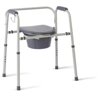 Medline 3-in-1 Steel Adjustable Bedside Commode w/ Microban Protection, Portable Bedside Toilet, 350