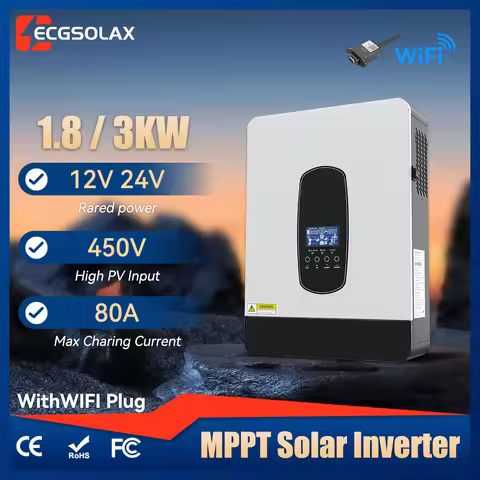 ECGSOLAX 3KW 1.8KW Solar Hybrid Inverter 12V 24V 230Vac With 80A MPPT Solar Charger Off-grid Hybrid 
