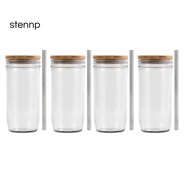Reusable Glass Straws 24Oz Glass Tumbler Cup With Bamboo Lid And Straw Wide Mouth Mason Jar For Smo