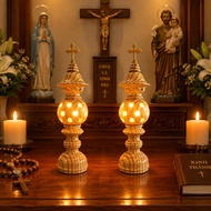 bag 28cm Pine Wood Catholic Altar Lamp with Cross – Catholic Altar Decorative Lamp. Family Altar