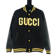 義大利奢侈時裝品牌Gucci 鳳梨刺繡Pineapple系列皮革壓紋撞色拼接棒球外套 代購服務