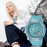 CASIO 卡西歐 G-SHOCK 女錶 八角農家橡樹 半透明雙顯手錶-藍 GMA-S2100SK-2A