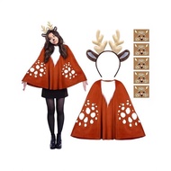 New Halloween Christmas Jungle Elk Cape Costume Cosplay Cloak Witch Outfit, Faux Fur Hooded Mantle w