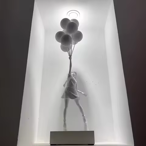 Art Sculptures Aesthetic Flying Balloons Girl Figurines Living Room Ornaments Sofa Beside Home Decor