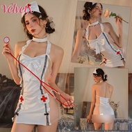Velvetx Nurse Dress Set Uniform Cosplay Costume Sex Sleepwear Sexy Lingerie For Women Baju Seksi