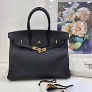 Hermes 愛馬仕birkin35黑金鉑金包，epsom皮，A刻 原始成色，包身硬挺無變形無明顯瑕疵