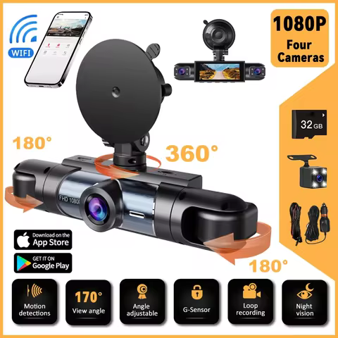 HD 1080P 4-Lens Dash Cam 360° All Sides Car Camera Wifi Video Driving Registrator Night Vision Dash 