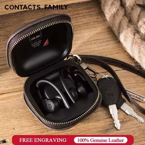 CONTACT'S FAMILY Nubuck Leather Earphone Case For Powerbeats Pro Hard Headset Cover Bag Wireless Blu