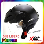 TOPI KELEDAR XDOT X-DOT G118 LIBERO HELMET DESIGN SGV CRUISER (GLASS PEARL BLACK -HITAM)