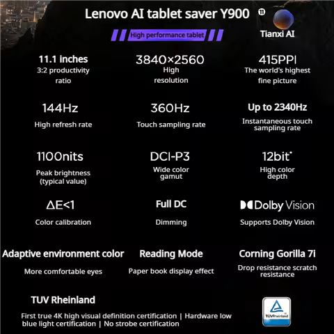 Lenovo Legion Y900 New 13 Inch AI Gaming Tablet 4K 144Hz High Refresh Snapdragon 8 Elite