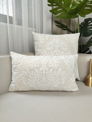 1入組無填充物植物刺繡靠墊套現代帆布抱枕套適用於沙發客廳