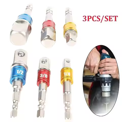 3pcs Wrench Socket Adapter Drill BIts Set Hex Shank 1/2 1/4 3/8 Driver Wrench Sleeve Extension Impac