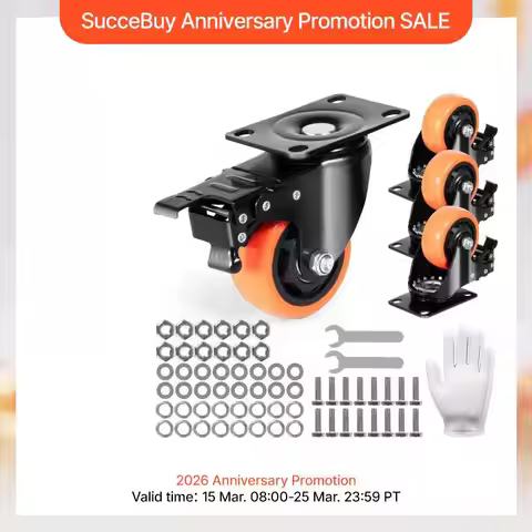 SucceBuy 2/3/4/5/6in 4pcs Caster Wheels Swivel Plate Casters with A/B Locking No Noise PVC Wheels fo