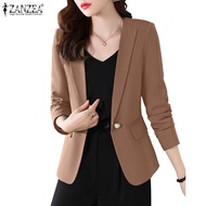 ZANZEA Women Korean Long Sleeves Collar Decorative Pocket Flap Blazer