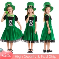 Traditional St. Patrick's Day Green Dress For Kids Girl Irish Elf Dwarf Cosplay Costume Ireland Fest