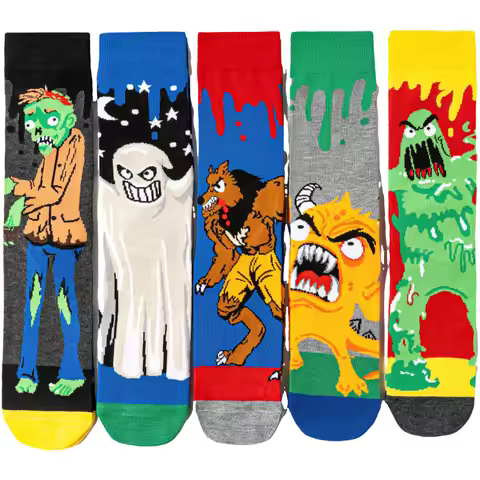 1 Pair Pack Crazy Cartoon Monster Socks - Zombie Ghost Skull Hip Hop Socks for Men Women - Funny Hal