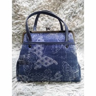 Blue Floral Kiss Lock Clutch Bag