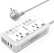 BESTEK 2000W Travel Voltage Converter Universal Travel Adapter 220V to 110V Converter with 2 USB Ports for Hair Dryer/Curling Iron/Phone, for Europe Countries (White)