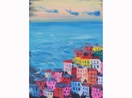 CinqueTerre 繪畫意大利 Oil Original Art Manarola Artwork Impasto Painting