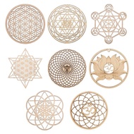 8Pack 14cm Wooden Wall Sign Flower of Life Shape Coaster Wood Wall Art DIY Coaster Craft Making Geometry