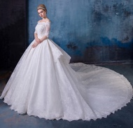 Vintage ball gown women wedding dress with tail