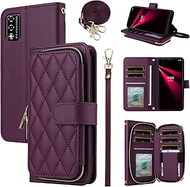 Argyle Wallet Case for T-Mobile Revvl V 4G with Wrist Strap Shoulder Strap, 9+ Card Slots Zipper Pur