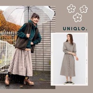免運費 🐈 快來帶走我的二手衣 🇯🇵 🐈 日本正品 Uniqlo 柔軟法蘭絨寬襬洋裝 淺棕格紋 長袖 罩衫外套