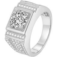S925 Pure Silver Moissanite Ring 2CT D Color VVS1 Clarity,18K White Gold Plated, Ideal Gift for Men