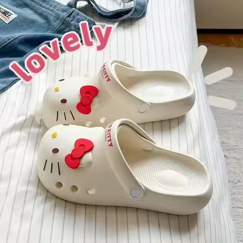 Croc Shoes for Girls Hello Kitty Non-Slip Sandals for Summer New Sanrio Thick-Soled Heightening Slip