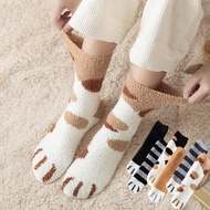 Thick Cute Cat Paw Socks Warm Mid-Crew Floor Socks Velvet Sleeping Stockings Cartoon Cat Paw Socks