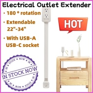 Electrical Outlet Extender 180 Degree Rotating EZ Outlet Extender with USB-A USB-C Port Socket for C
