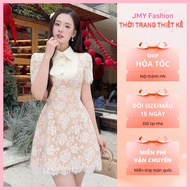 (FIRE SPEED) V824 Elegant lady's A-line lotus collar white lace dress (TH HA LE)