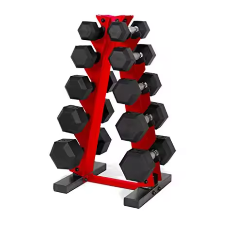 150 LB Coated Hex Dumbbell Weight Set with Vertical Rack in Multiple Colors and Durable Coating for 