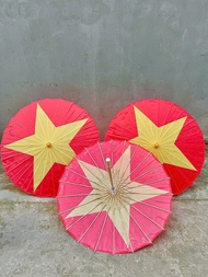 Ô dù múa cổ trang biểu diễn văn nghệ chụp ảnh nghệ thuật dân tộc hoạ tiết ngôi sao vàng nền đỏ Ô múa