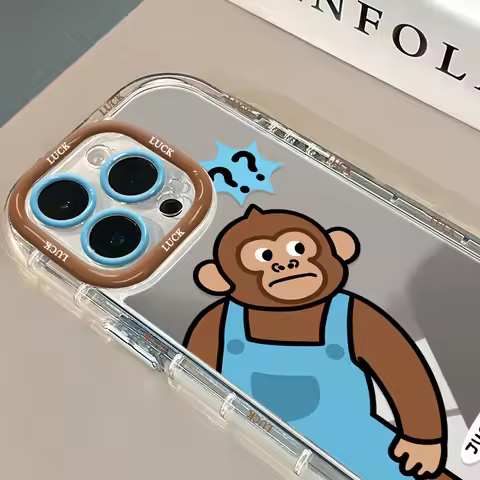 Funny Overalls Monkey Pattern Mirror Phone Case For iPhone 17 Air 16 15 14 13 12 11 Pro X XS XR 7 8 