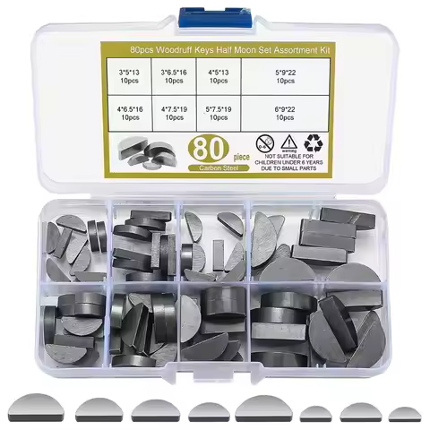 80pcs Woodruff Keys,Half Moon Keys, Half Moon Semicircle Bond Key Hardware Keyway Set,Shaft Crank Ke