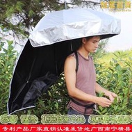 【滿額免運】可背式採茶傘攜帶遮陽傘超輕頭帽傘戶外防曬雙層黑膠創意晴雨傘