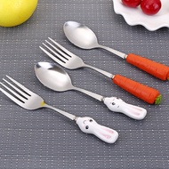 A2564 Stainless Steel Cartoon Tableware Spoon Children Fork Spoon Cute Handle Western Tableware Kind